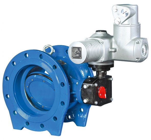 Type 2010 double eccentric butterfly valve operated with electric actuator